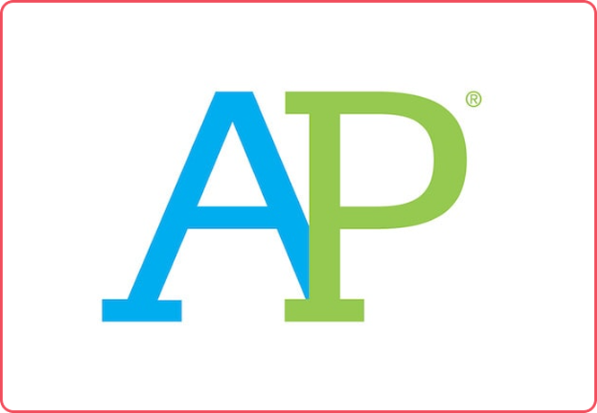 The green and blue logo for Advanced Placement (AP), featuring the letters AP with a circular green dot above the letter 'P'.